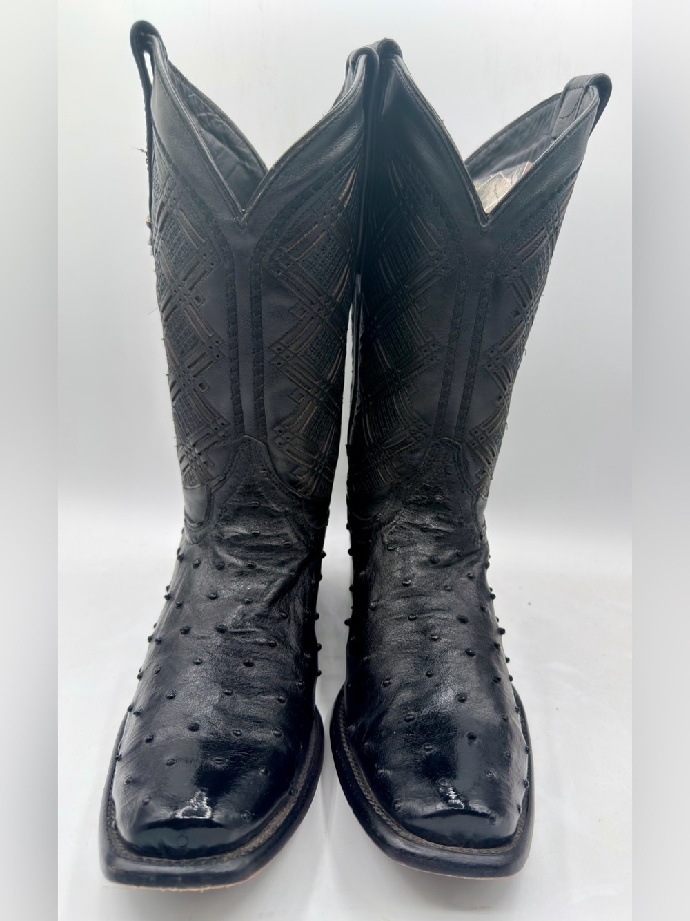 Pre-owned mens full quill ostrich boots in black excellent condition SIZE 9D